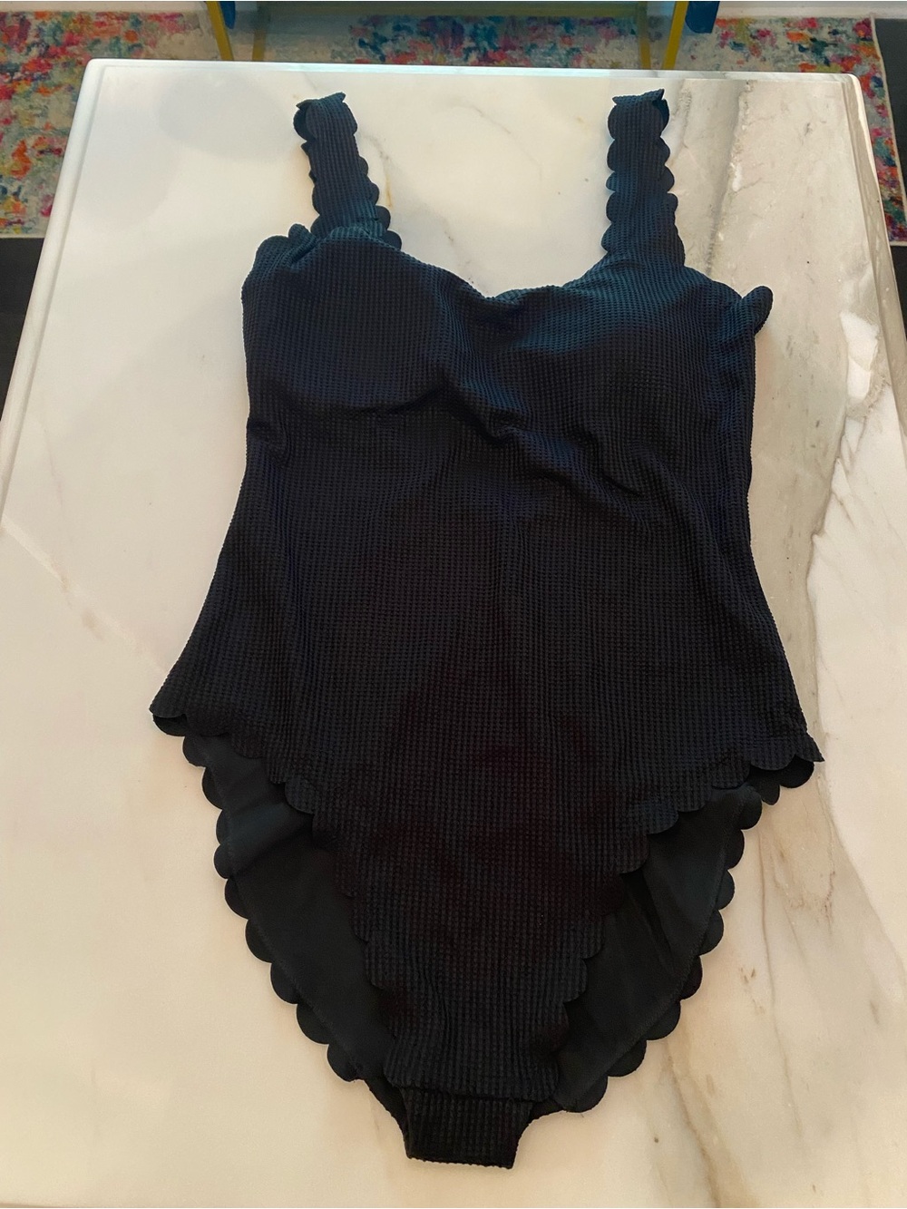aerie Black Scalloped One-Piece Swimsuit